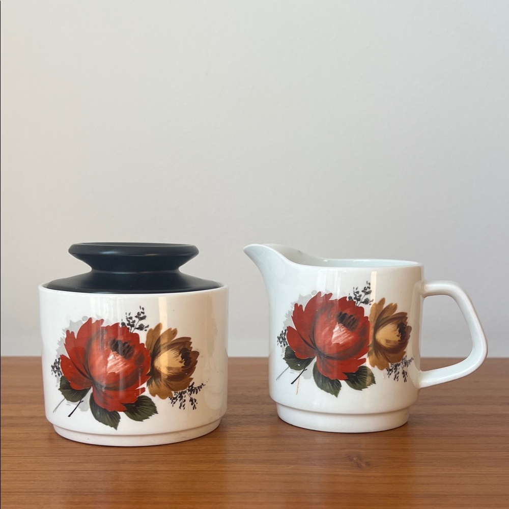 Vintage Floral Sugar Bowl and Creamer Set